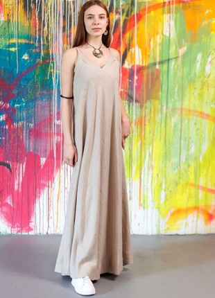 Greensboro linen dress beige2 photo