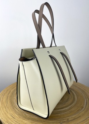 Ivory crossbody, Ivory leather purse, Top handle leather bag woman, Zipper leather handbag, Massanger bag for woman, Lamponi Trapez3 photo