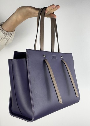Violet crossbody bag, Violet leather purse, Top handle leather bag woman, Zipper leather handbag, Massanger bag for woman, Lamponi Trapez