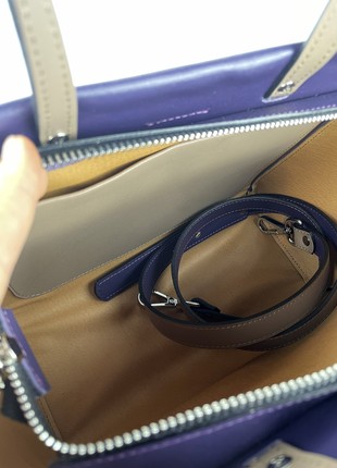 Violet crossbody bag, Violet leather purse, Top handle leather bag woman, Zipper leather handbag, Massanger bag for woman, Lamponi Trapez5 photo