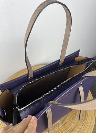 Violet crossbody bag, Violet leather purse, Top handle leather bag woman, Zipper leather handbag, Massanger bag for woman, Lamponi Trapez4 photo