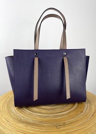 Violet crossbody bag, Violet leather purse, Top handle leather bag woman, Zipper leather handbag, Massanger bag for woman, Lamponi Trapez2 photo