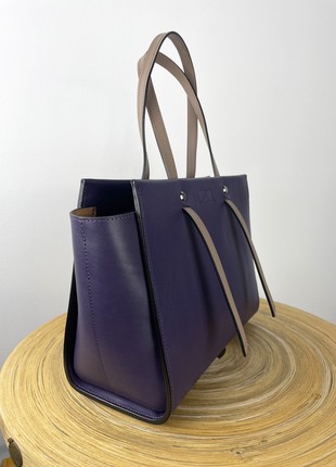 Violet crossbody bag, Violet leather purse, Top handle leather bag woman, Zipper leather handbag, Massanger bag for woman, Lamponi Trapez3 photo