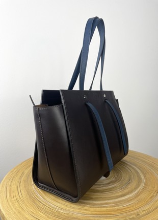 Dark brown crossbody, dark brown purse, Top handle leather bag woman, Zipper leather handbag, Massanger bag for woman, Lamponi Trapez4 photo