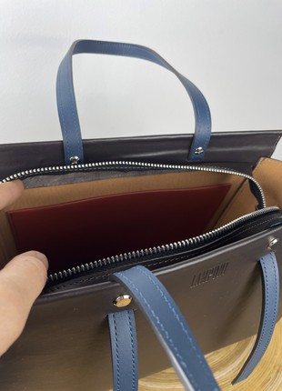 Dark brown crossbody, dark brown purse, Top handle leather bag woman, Zipper leather handbag, Massanger bag for woman, Lamponi Trapez5 photo