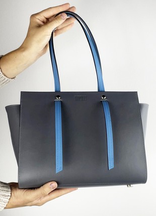 Grey crossbody bag, Grey leather purse, Top handle leather bag woman, Zipper leather handbag, Massanger bag for woman, Lamponi Trapez1 photo