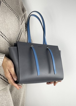 Grey crossbody bag, Grey leather purse, Top handle leather bag woman, Zipper leather handbag, Massanger bag for woman, Lamponi Trapez2 photo