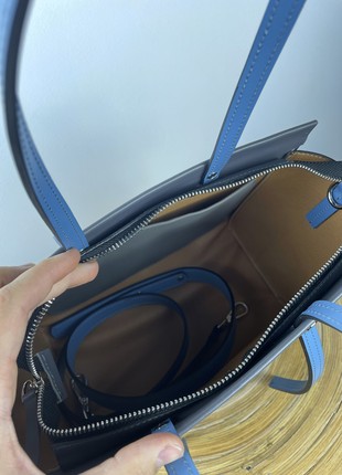 Grey crossbody bag, Grey leather purse, Top handle leather bag woman, Zipper leather handbag, Massanger bag for woman, Lamponi Trapez5 photo