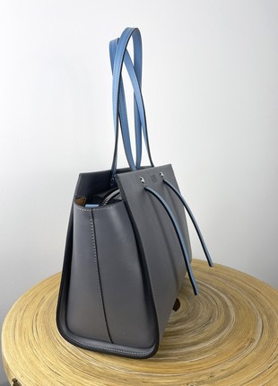 Grey crossbody bag, Grey leather purse, Top handle leather bag woman, Zipper leather handbag, Massanger bag for woman, Lamponi Trapez6 photo