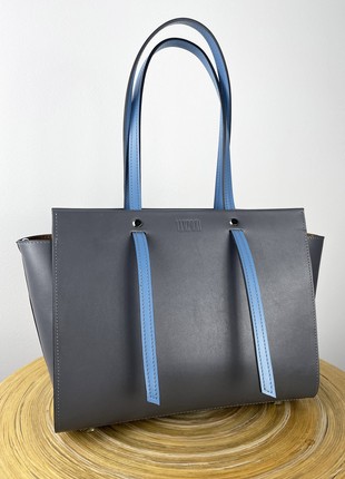Grey crossbody bag, Grey leather purse, Top handle leather bag woman, Zipper leather handbag, Massanger bag for woman, Lamponi Trapez3 photo
