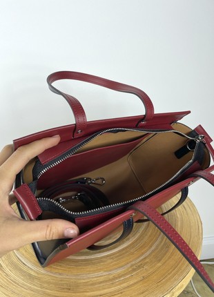 Burgundy crossbody bag, Burgundy leather purse, Top handle leather bag woman, Zipper leather handbag, Massanger bag for woman, Lamponi Trapez6 photo
