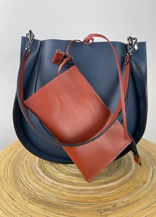 Large Leather Bag For Woman, Blue leather crossbody, Blue leather purse, Lamponi Guitar2 photo