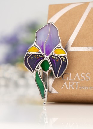 Purple Iris stained glass  pin