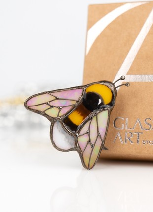 Stained glass bee brooch
