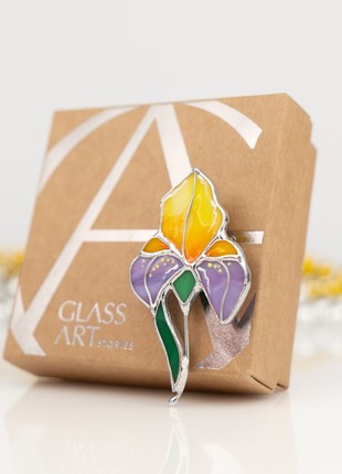 Orange Iris stained glass plant pin1 photo