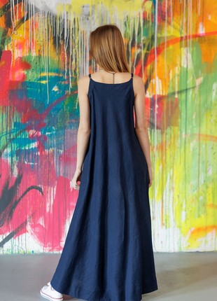 Greensboro linen dress dark blue3 photo