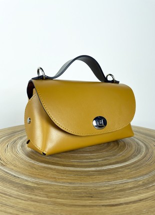 Mustard Leather Handbag, Small Crossbody Bag, Mustard Leather Purse, Top handle yellow leather bag for woman, Lamponi Midi