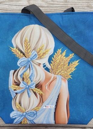 Shopping Bag Girl with an Ear of Wheat Kit Bead Embroidery sv154
