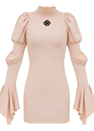 Beige mini dress mistress sleeves