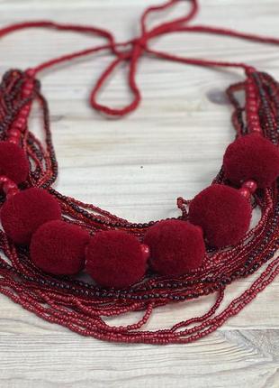 Claret beaded necklace with tassels
