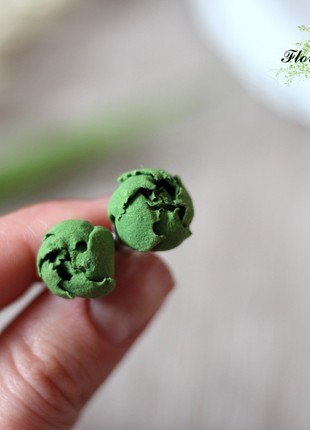 Green peony earrings