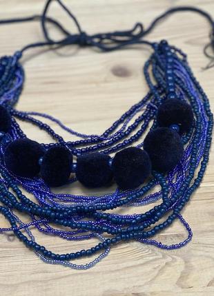 Blue beaded necklace with tassels2 photo