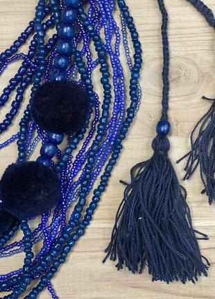 Blue beaded necklace with tassels3 photo