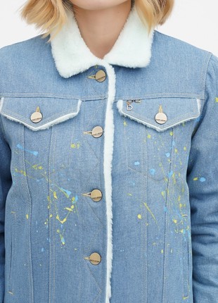 Women's denim jacket with fur DASTI Denim Urban mint with design4 photo