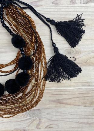 Golden-brown beaded necklace with tassels6 photo