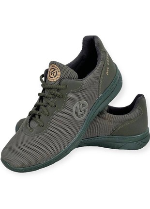 Men's spring-summer green textile sneakers (KLS-574-3)