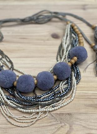 Gray beaded necklace with tassels1 photo