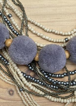 Gray beaded necklace with tassels2 photo
