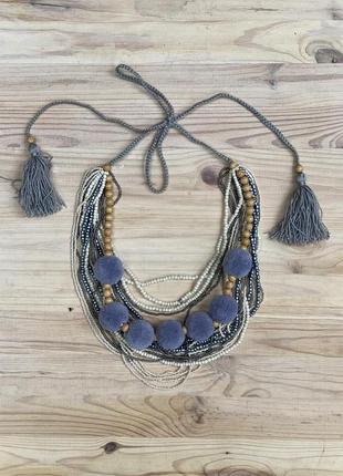 Gray beaded necklace with tassels5 photo