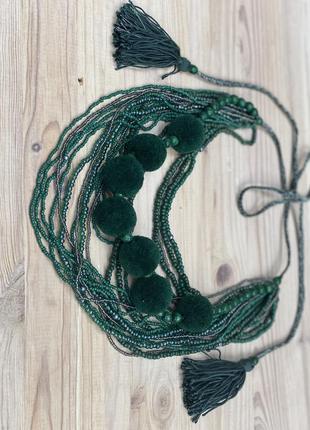 Green beaded necklace with tassels2 photo