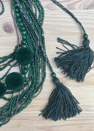 Green beaded necklace with tassels3 photo