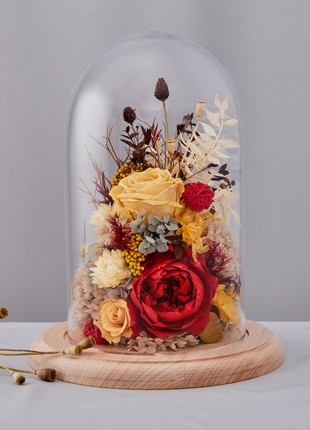 Flowers in glass dome  "Autumn Blues"