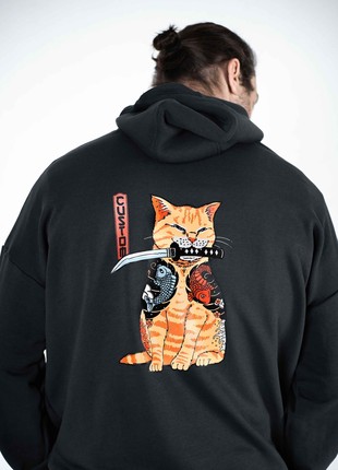Hoodie sports oversized Samurai Cat gray Custom Wear