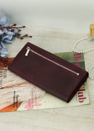 Leather long wallet for women / Women's wallet for mobile phone / Burgundy - 10308 photo