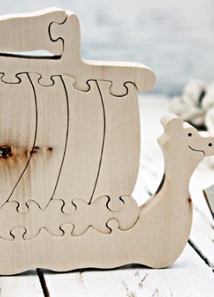 Viking ship, Wooden ship Puzzle, Wooden puzzle, Waldorf wooden toys