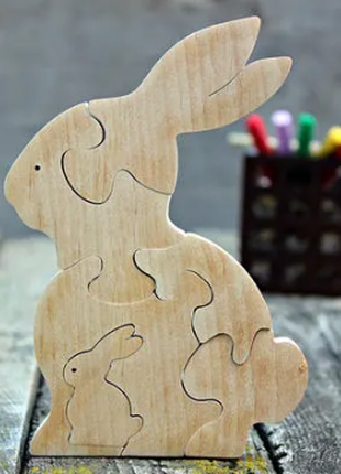 Wooden Animal Jigsaw Puzzle Wood Rabbit Jigsaw Hand Toys Baby Shower Montessori Wooden1 photo