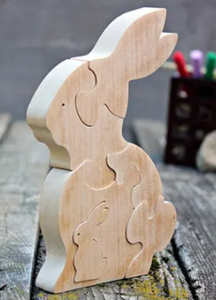 Wooden Animal Jigsaw Puzzle Wood Rabbit Jigsaw Hand Toys Baby Shower Montessori Wooden2 photo