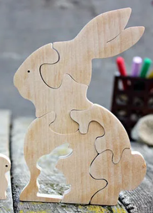 Wooden Animal Jigsaw Puzzle Wood Rabbit Jigsaw Hand Toys Baby Shower Montessori Wooden3 photo