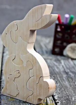 Wooden Animal Jigsaw Puzzle Wood Rabbit Jigsaw Hand Toys Baby Shower Montessori Wooden4 photo