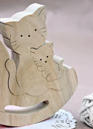 Cats family, Wooden cats, Wooden toys, Puzzle game toys, Montessori baby toy, Children's toy4 photo