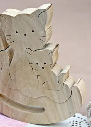 Cats family, Wooden cats, Wooden toys, Puzzle game toys, Montessori baby toy, Children's toy2 photo