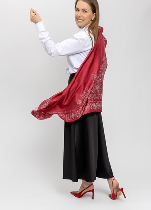 Scarf Shawl "Red Ruta" made of artificial silk 27,6 inches4 photo