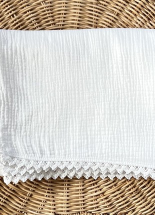 White lace swaddle blanket, Baptism blanket from momma&kids brand4 photo