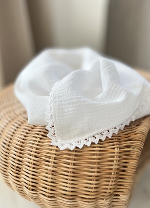 White lace swaddle blanket, Baptism blanket from momma&kids brand2 photo