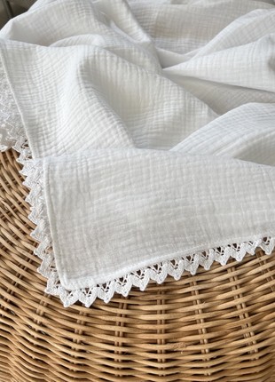 White lace swaddle blanket, Baptism blanket from momma&kids brand7 photo