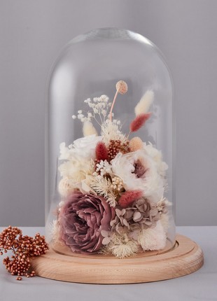 Flowers in glass dome "Almond Croissant"